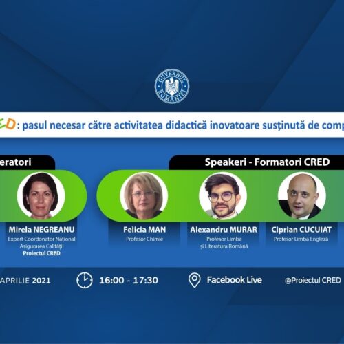 Eveniment online – „Formarea CRED: pasul necesar către activitatea didactică inovatoare susținută de competențe digitale”